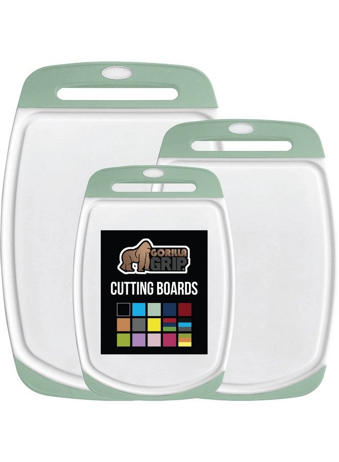 GORILLA GRIP 100% BPA-Free Reversible Kitchen Cutting Board Set of 3, Nonporous, Juice Grooves to Catch Liquid, Slip Resistant Handle Border, Dishwasher Safe, Durable Large Food Chopping Boards, Mint - Image 1