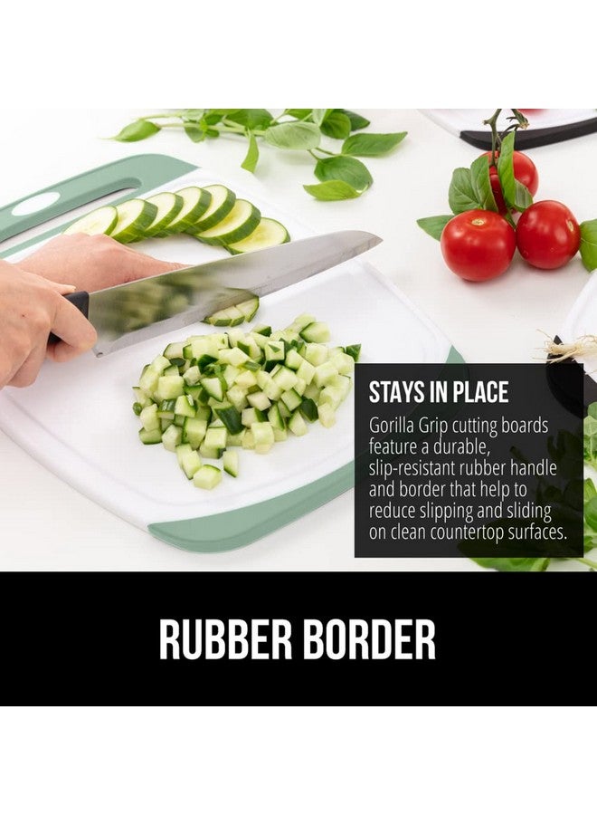 GORILLA GRIP 100% BPA-Free Reversible Kitchen Cutting Board Set of 3, Nonporous, Juice Grooves to Catch Liquid, Slip Resistant Handle Border, Dishwasher Safe, Durable Large Food Chopping Boards, Mint - Image 3