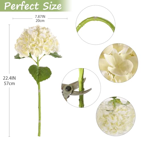 Kisflower 6PCS 22 inch Hydrangea Artificial Flowers Real Touch Off White Faux Hydrangea Flowers with Home Office Decor or Wedding Arrange Holiday and Birthday Party DecorationsOff White - Image 3