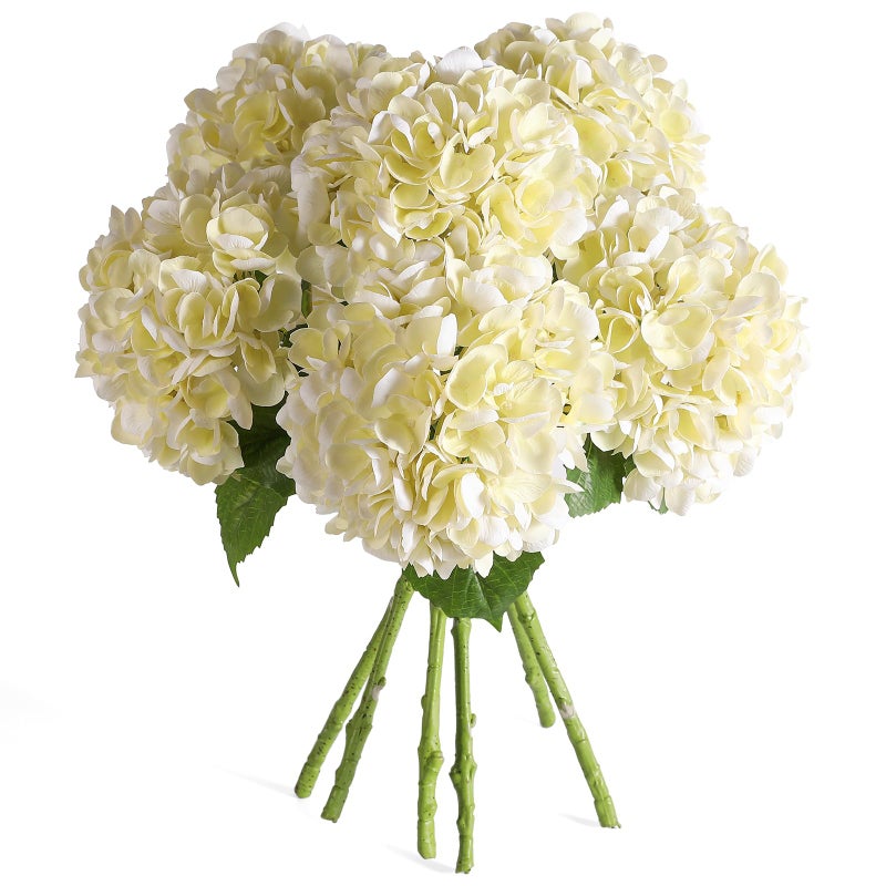 Kisflower 6PCS 22 inch Hydrangea Artificial Flowers Real Touch Off White Faux Hydrangea Flowers with Home Office Decor or Wedding Arrange Holiday and Birthday Party DecorationsOff White - Image 2