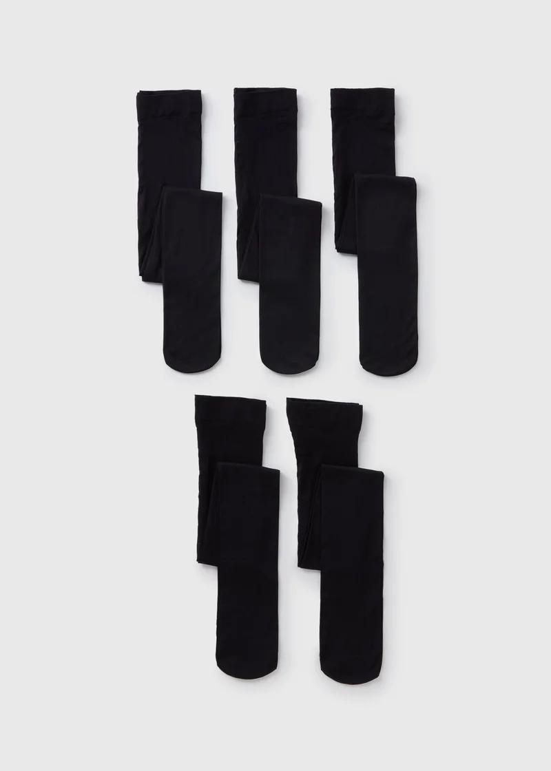 Matalan 5 Pack Girls Black Opaque Tights