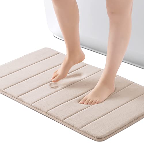 ROSMARUS Memory Foam Bath Mat 17” x 24”, Water Absorbent Shower Mat, Thick Bath Rugs for Bathroom Non Slip with PVC Backing, Ultra Soft Bathroom Rugs for Floor & Tub, Ltbrown - Image 1