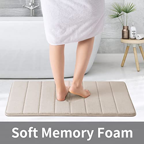 ROSMARUS Memory Foam Bath Mat 17” x 24”, Water Absorbent Shower Mat, Thick Bath Rugs for Bathroom Non Slip with PVC Backing, Ultra Soft Bathroom Rugs for Floor & Tub, Ltbrown - Image 2