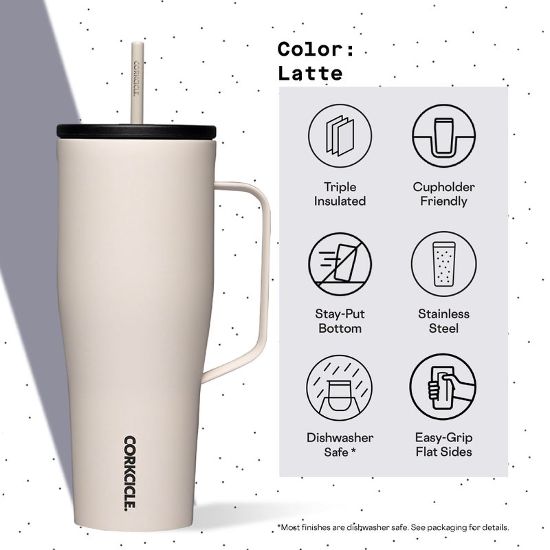 Corkcicle Cold Cup XL Insulated Tumbler with Handle, Lid, & Straw, Latte, 30 oz – Reusable Cupholder Friendly Water Bottle Keeps Drinks Cold 12hrs - Image 4