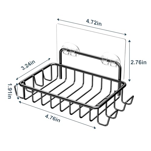 Nieifi Soap Dish,Bar Soap Holder for Shower Wall with 4 Hooks Stainless Steel Adhesive Soap Dish for Bathroom Shower Razor Holder (Black) - Image 5