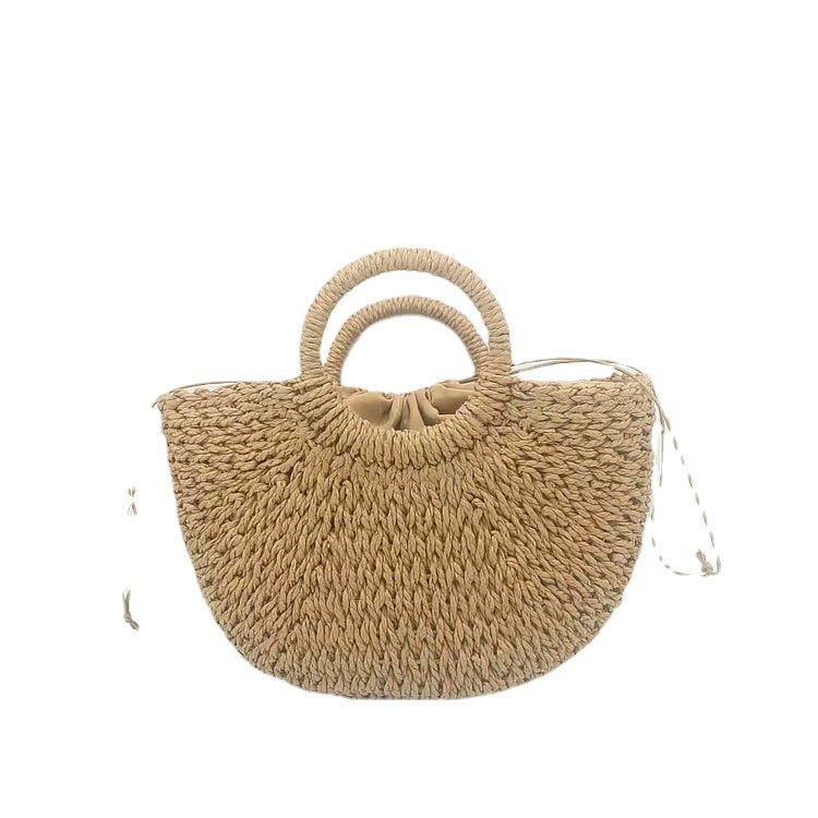 New Semicircle Portable Women'S Bag Straw Bag Moon Type Medium Handmade Leisure Holiday Bag - Image 2