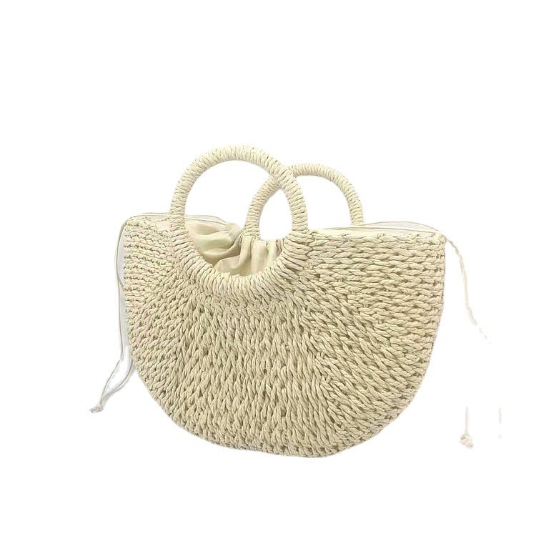 New Semicircle Portable Women'S Bag Straw Bag Moon Type Medium Handmade Leisure Holiday Bag - Image 4