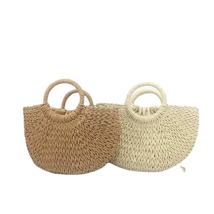 New Semicircle Portable Women'S Bag Straw Bag Moon Type Medium Handmade Leisure Holiday Bag - Image 3