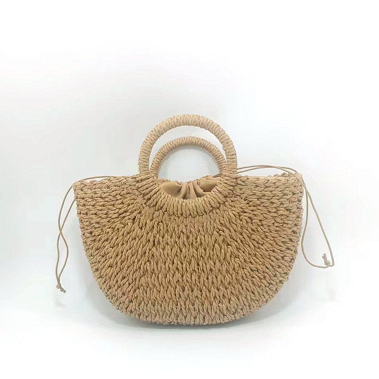 New Semicircle Portable Women'S Bag Straw Bag Moon Type Medium Handmade Leisure Holiday Bag - Image 1
