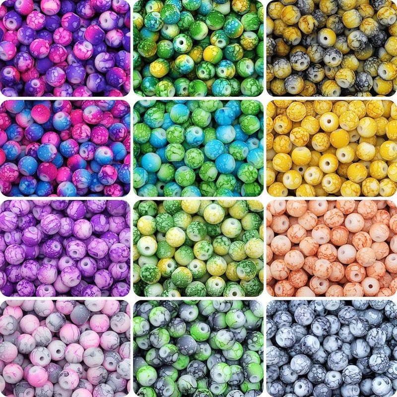 INDIKONB INDIKONB Marble Beads Set - 8mm Glass Matte Beads for DIY Craft and Jewelry Making - Set of 12 Colors | Ideal Marble Glass Matte Beads for Bracelets, Necklaces, and Crafts  - Image 1