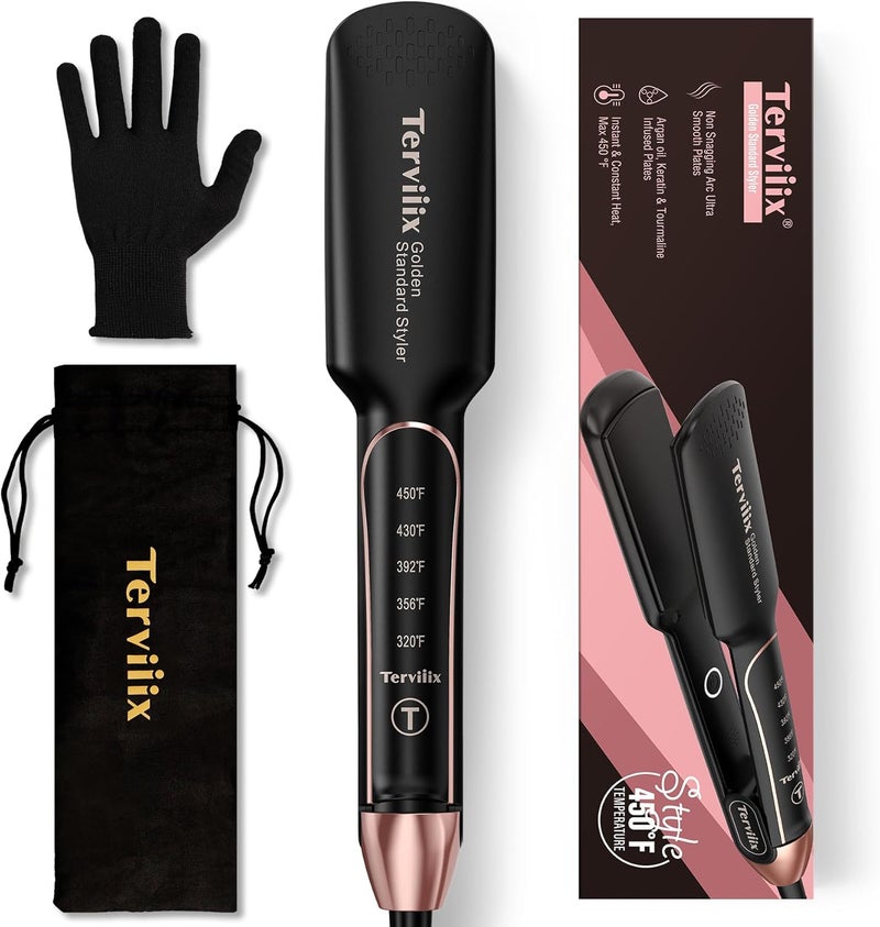 Flat Iron Hair Straightener by Terviiix  Ceramic  Tourmaline for Smooth OneSwipe Results SalonGrade Wide 134 Inch Straightening Iron Gently Straightens Thick Curly Black  Natural Hair