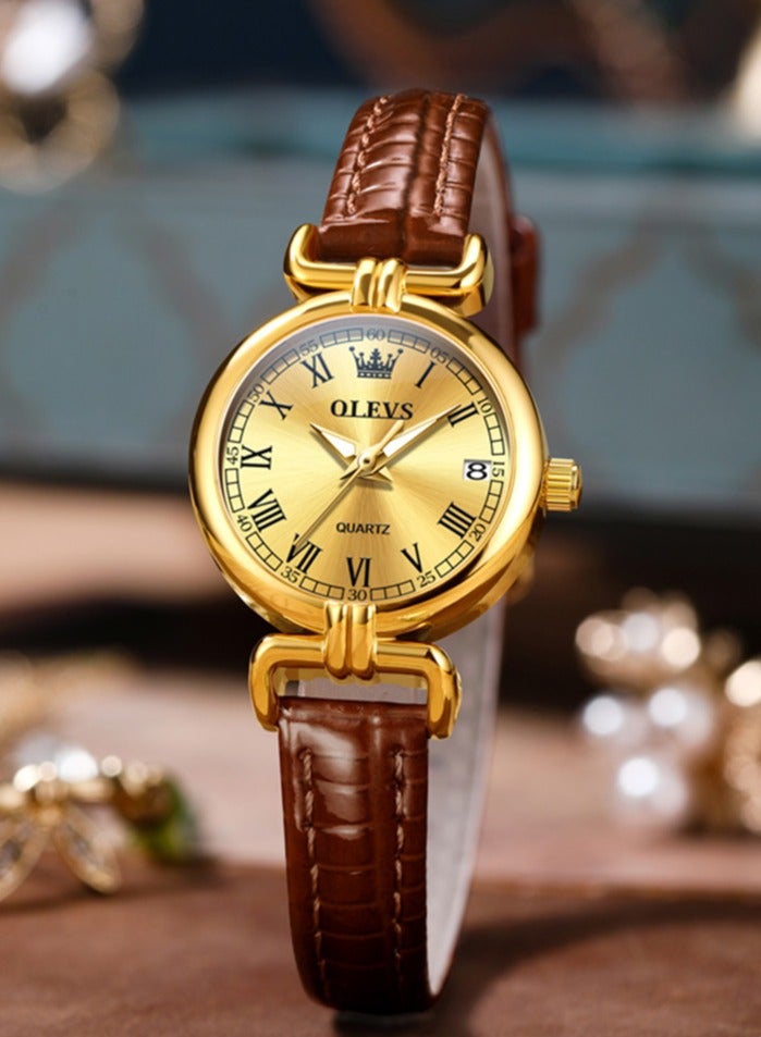أوليفز ساعة نسائية كلاسيكية بقرص صغير، بحزام جلدي مقاوم للماء، مضيئة مع عرض التاريخ - Image 1