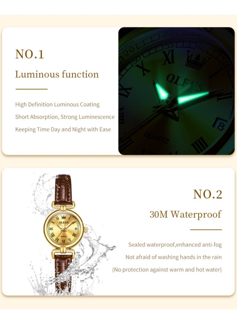أوليفز ساعة نسائية كلاسيكية بقرص صغير، بحزام جلدي مقاوم للماء، مضيئة مع عرض التاريخ - Image 4