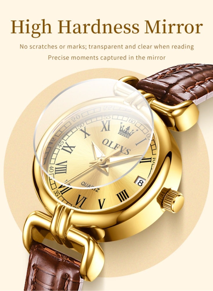 أوليفز ساعة نسائية كلاسيكية بقرص صغير، بحزام جلدي مقاوم للماء، مضيئة مع عرض التاريخ - Image 2