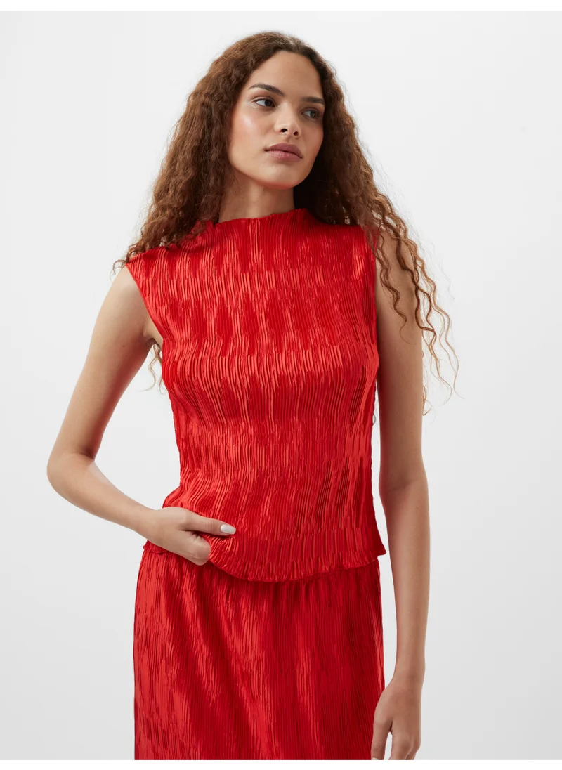 فرنش كونكشن Waffle Slim Polyester High Neck Top