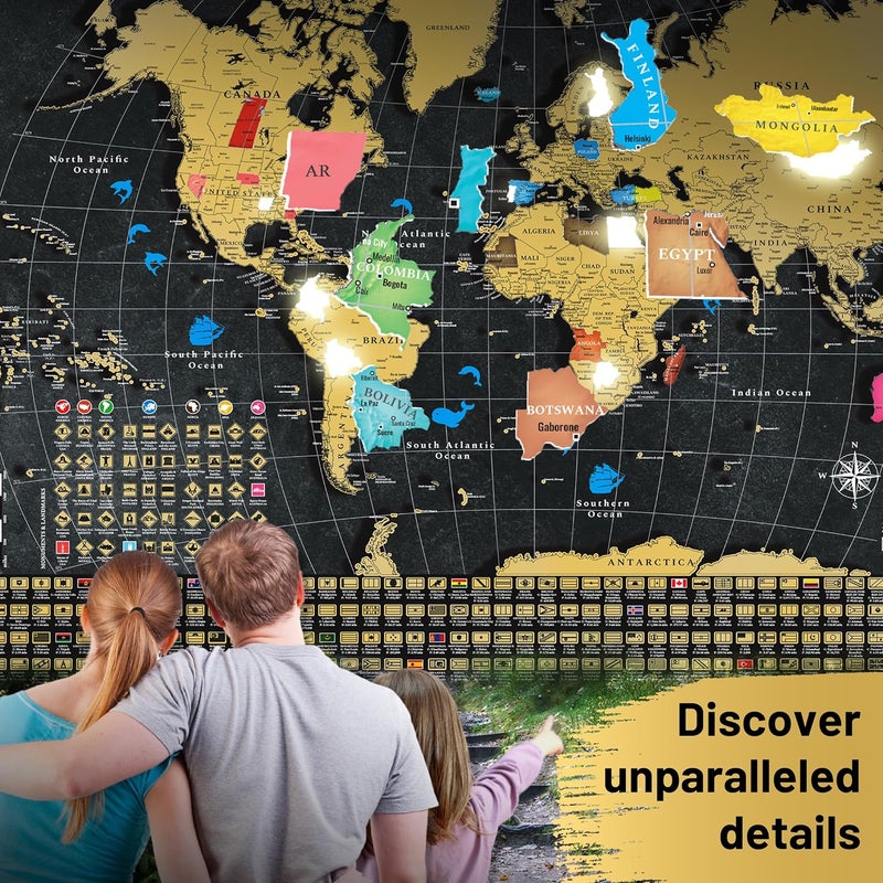 OVANTO Scratch Off World Map - 17x24 World Map Poster, The Only Travel Map with Super Easy Scratch Foil, Flags, Capitals, Population, Monuments, Landmarks, Time Zones. Extra Accessories in a Gift Box - Image 5