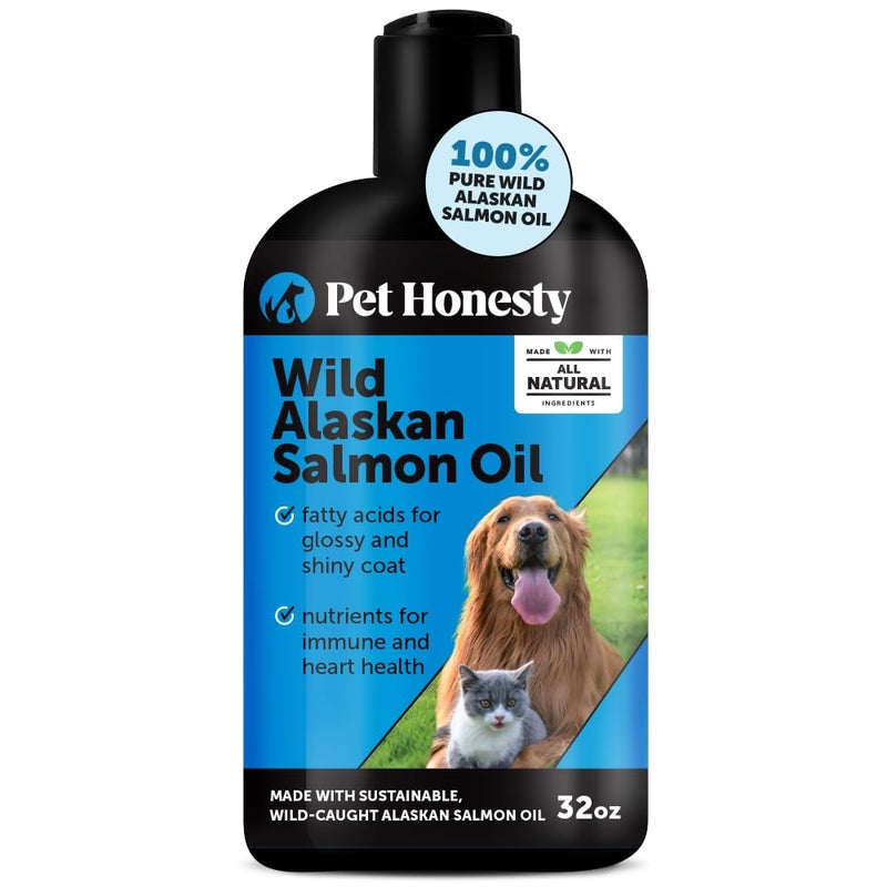 Pet Honesty Wild Alaskan Salmon Oil, Omega-3 Fish Oil for Dogs and Cats, Fatty Acids, Salmon Oil for Dogs, Skin and Coat Health, Pure Dog Food Topper, Supports Joints, Brain & Heart Health - 32oz - Image 1