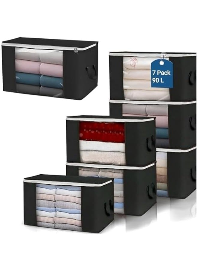 MIXDE torage Bags, 1 Pack Large Blanket Clothes Organization and Storage Containers for Bedding, Comforters, Foldable Organizer with Reinforced Handle, Clear Window, Sturdy Zippers, Black - Image 1