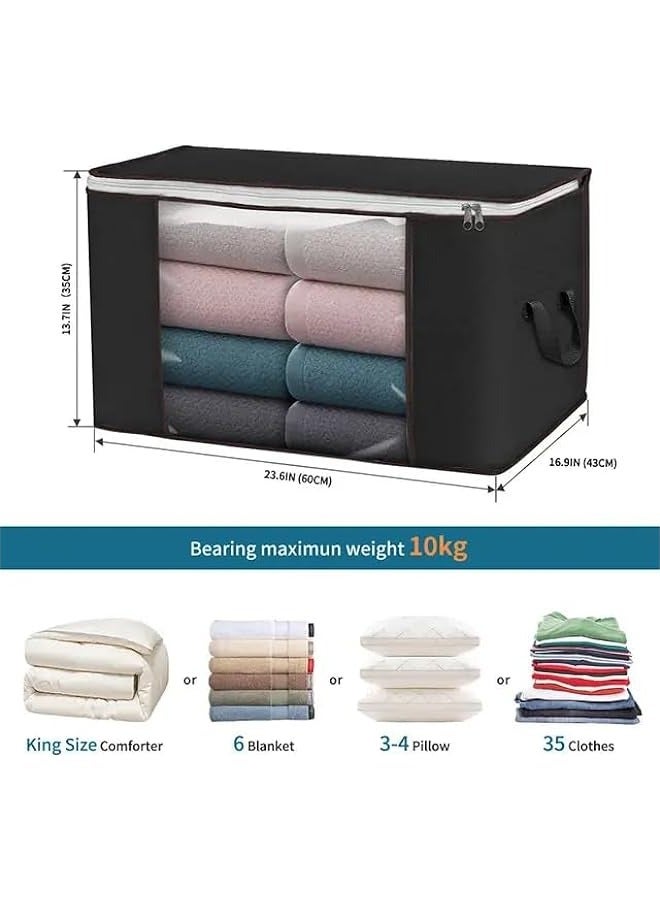 MIXDE torage Bags, 1 Pack Large Blanket Clothes Organization and Storage Containers for Bedding, Comforters, Foldable Organizer with Reinforced Handle, Clear Window, Sturdy Zippers, Black - Image 2