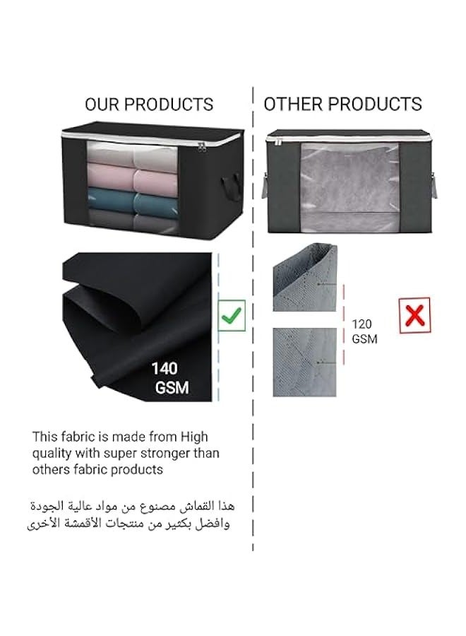 MIXDE torage Bags, 1 Pack Large Blanket Clothes Organization and Storage Containers for Bedding, Comforters, Foldable Organizer with Reinforced Handle, Clear Window, Sturdy Zippers, Black - Image 3
