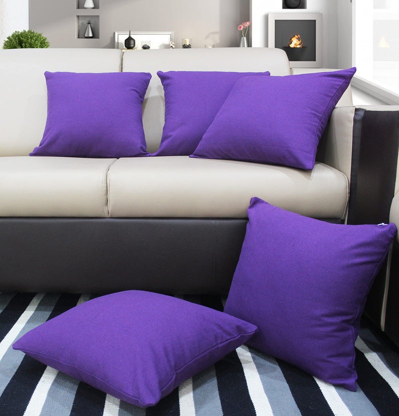 AIRWILL Cotton Plain Purple Themed Cushion Covers for Cushions & Pillows (Purple, Pack of 5) - Image 5