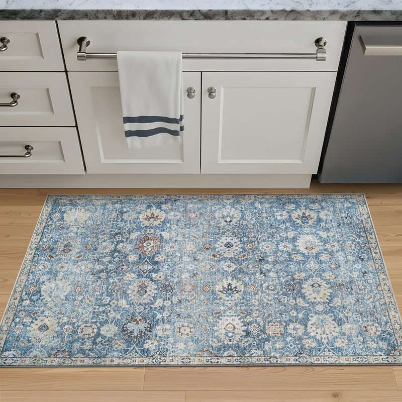 Bloom Rugs Caria Washable Non-Slip 3x5 Rug - Blue/Beige Traditional Area Rug for Living Room, Bedroom, Dining Room, and Kitchen - Exact Size: 3' x 5' - Image 2