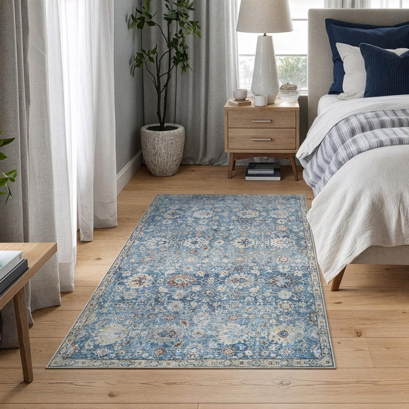 Bloom Rugs Caria Washable Non-Slip 3x5 Rug - Blue/Beige Traditional Area Rug for Living Room, Bedroom, Dining Room, and Kitchen - Exact Size: 3' x 5' - Image 3