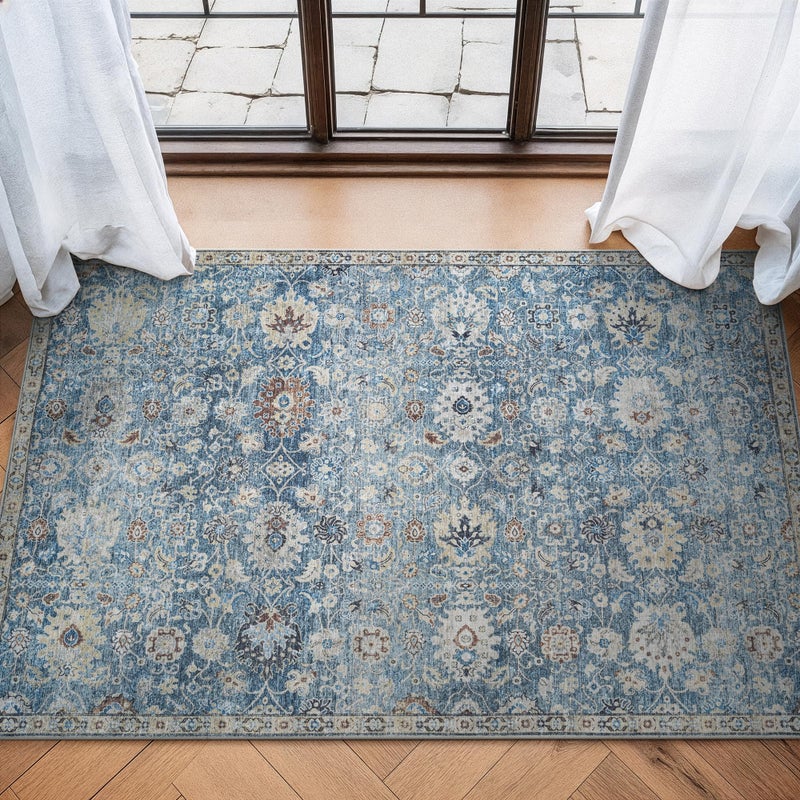 Bloom Rugs Caria Washable Non-Slip 3x5 Rug - Blue/Beige Traditional Area Rug for Living Room, Bedroom, Dining Room, and Kitchen - Exact Size: 3' x 5' - Image 1