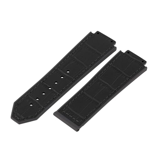 SANDEIN 25mm Leather Watch Bands Compatible with Big Bang Soft Silicone Rubber Lined Replacement Watch Straps (Black/Black Stitching) - Image 2