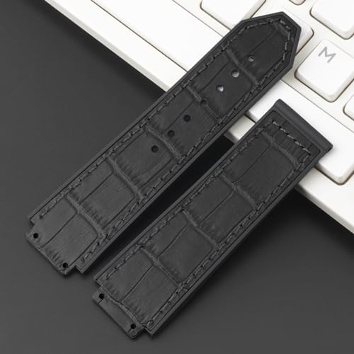SANDEIN 25mm Leather Watch Bands Compatible with Big Bang Soft Silicone Rubber Lined Replacement Watch Straps (Black/Black Stitching) - Image 4