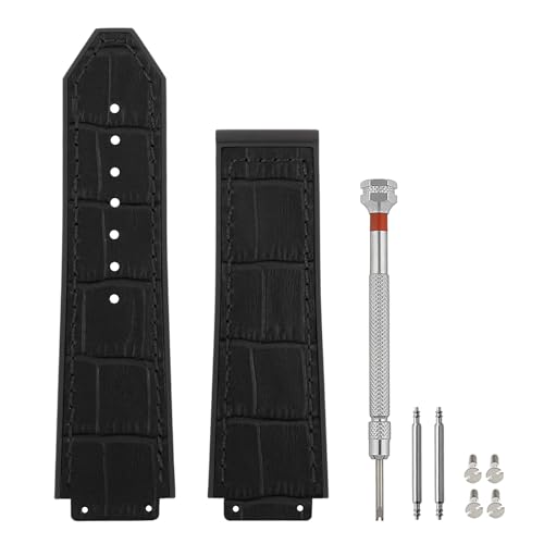 SANDEIN 25mm Leather Watch Bands Compatible with Big Bang Soft Silicone Rubber Lined Replacement Watch Straps (Black/Black Stitching) - Image 1