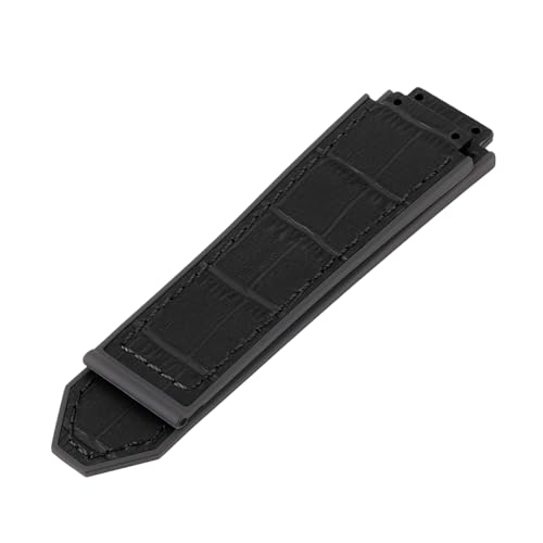 SANDEIN 25mm Leather Watch Bands Compatible with Big Bang Soft Silicone Rubber Lined Replacement Watch Straps (Black/Black Stitching) - Image 3