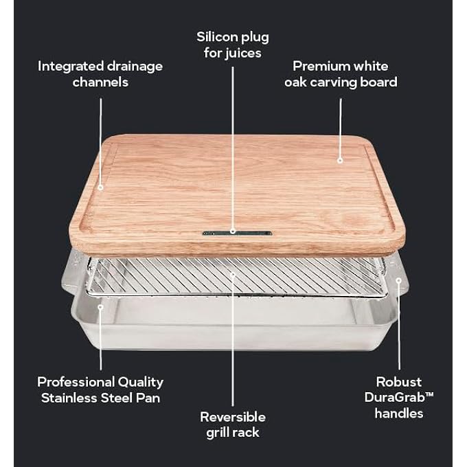 ooni Large 17 X 12 Roasting Pan  Non Stick Stainless Steel Roasting Tray With Rack And Wooden Carving Meat Board Ovensafe Cookware Roaster Tin - Image 3