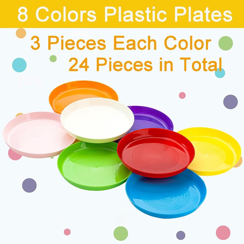 Frcctre 24 Pack Kids Plastic Plates, 7 Inch Small Unbreakable Children Dinner Plates Set BPA Free Reusable Snack Salad Plate for BBQ, Travel, Events, Dishwasher Safe, 8 Colors - Image 4