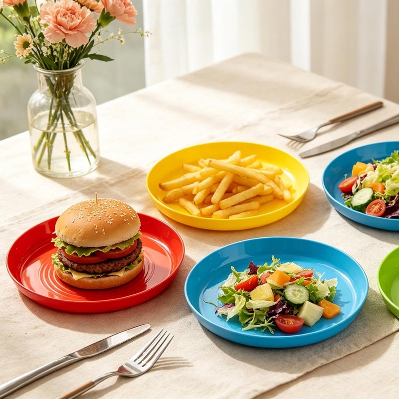 Frcctre 24 Pack Kids Plastic Plates, 7 Inch Small Unbreakable Children Dinner Plates Set BPA Free Reusable Snack Salad Plate for BBQ, Travel, Events, Dishwasher Safe, 8 Colors - Image 5