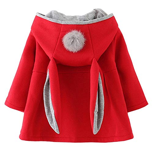 CoKate Infant Baby Girl Fall Winter Hooded Coat Sweet Rabbit Jackets Outerwear (Red, 12-18 Months) - Image 1