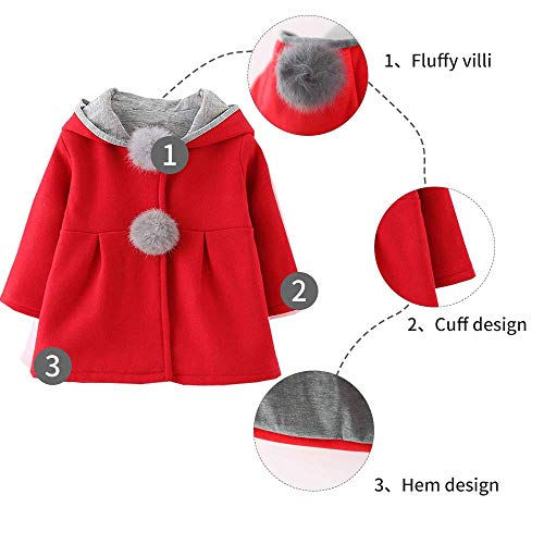 CoKate Infant Baby Girl Fall Winter Hooded Coat Sweet Rabbit Jackets Outerwear (Red, 12-18 Months) - Image 5