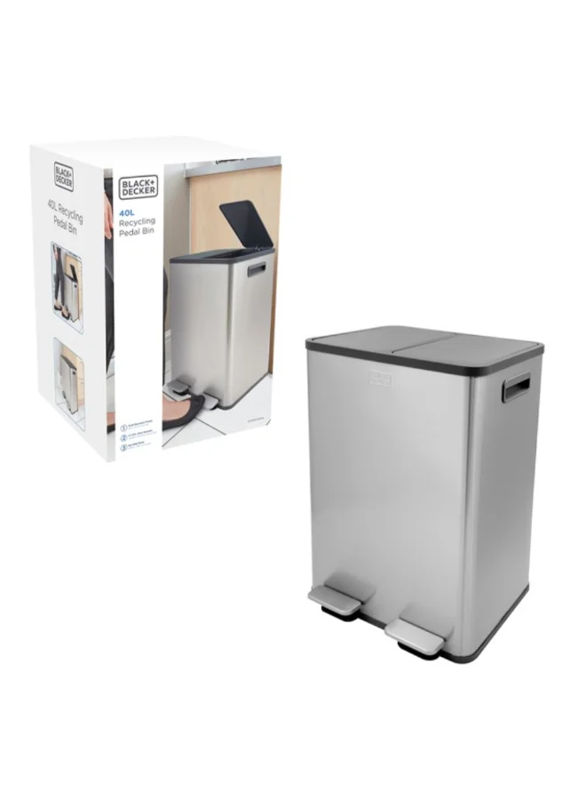 BLACK+DECKER Slimline Recycle Pedal Bin Silver and Black 40 L 61266