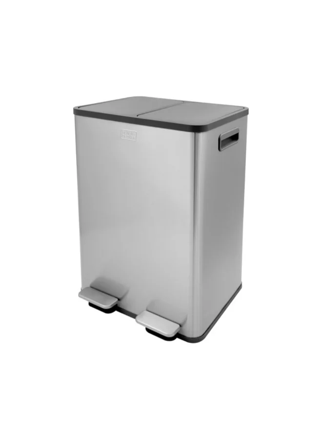 BLACK+DECKER Slimline Recycle Pedal Bin Silver and Black 40 L 61266