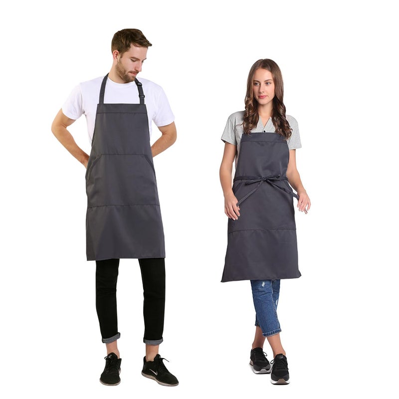 BIGHAS Adjustable Bib Apron with Long Ties for Women Men 18 Colors Chef Kitchen Cooking (Dark Gray) - Image 2
