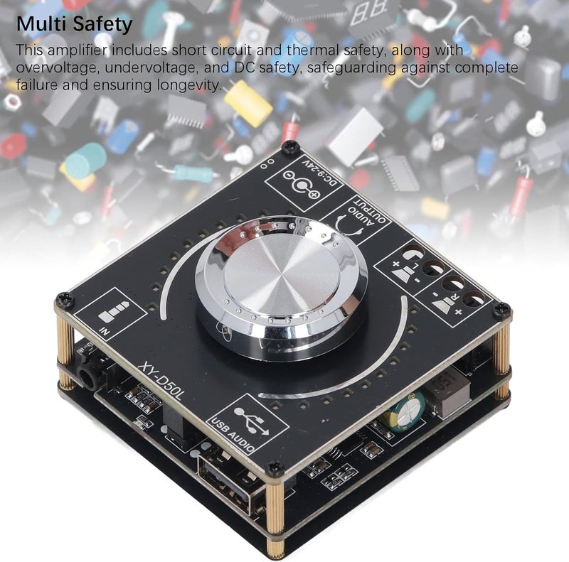 Luocute BT Amplifier Board, 2X50W Digital Power Amplifier BT5.1 2 Channel Amp with AUX USB Flash Drive PC Sound Card Input, for DIY Speakers Home Theater DC9-24V - Image 5