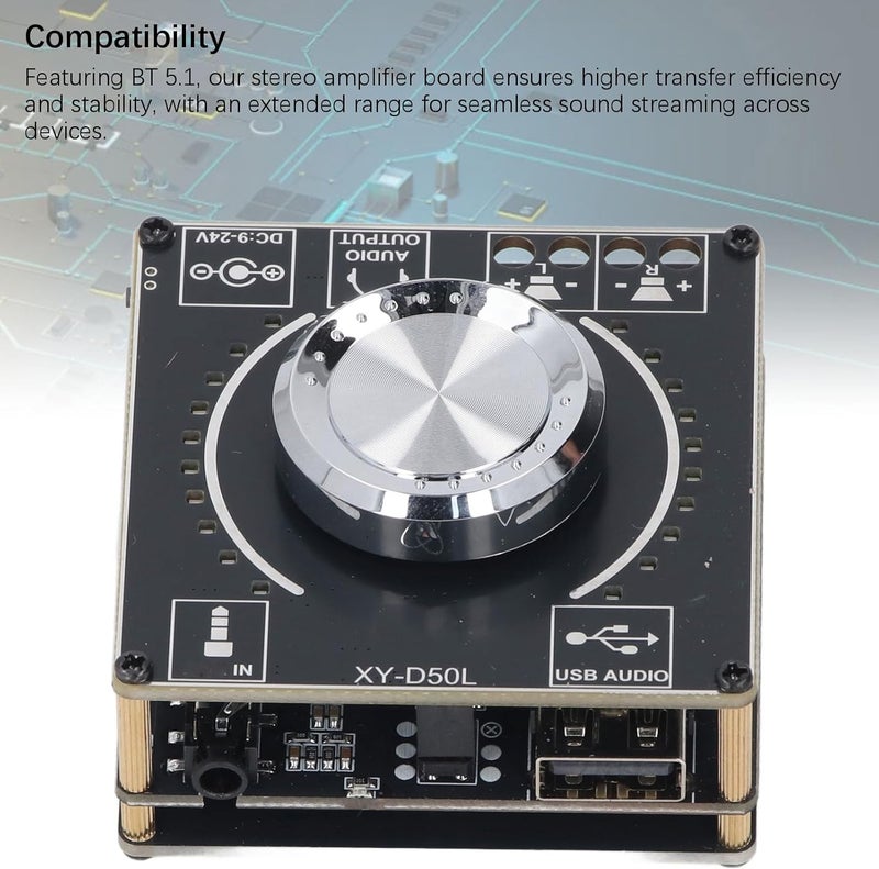 Luocute BT Amplifier Board, 2X50W Digital Power Amplifier BT5.1 2 Channel Amp with AUX USB Flash Drive PC Sound Card Input, for DIY Speakers Home Theater DC9-24V - Image 4