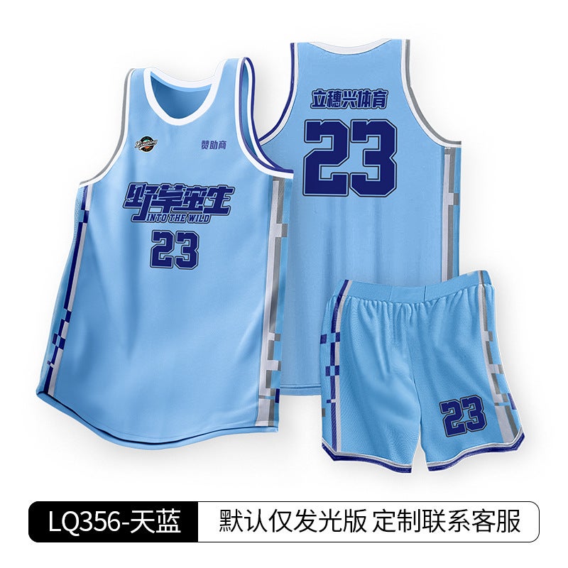 Generic New Childrens Basketball Jersey Suit Adult Breathable Quick Dry American Style Ball Shirt Mens Sports Vest Wholesale Custom Pr Lq356-sky blue 