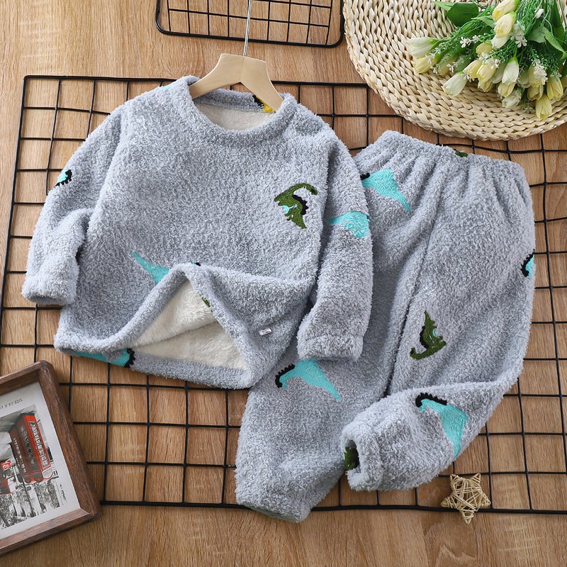 Baby Plush Warm Home Outfit Set Cartoon Pajamas YDR03-cloud dinosaur 