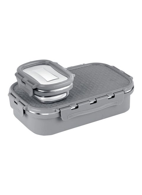 CELLO Matrix Big Lunch Box, Grey | Stainless Steel Lunch Box with Inner Separate Veg Box | Leak Proof and Break Resistant | Tiffin for Adults with Snap Lock | Ideal for Office, School, College