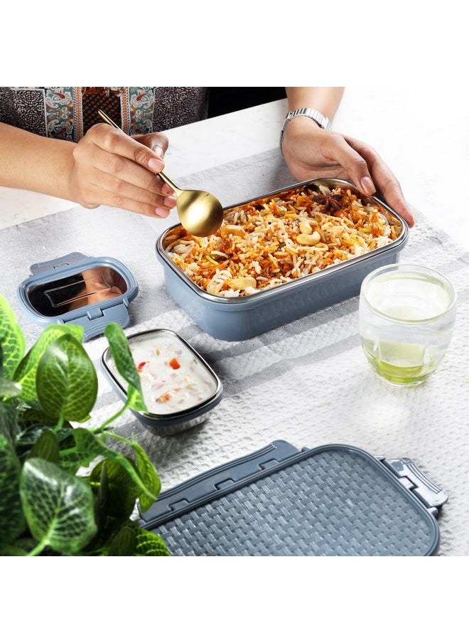 CELLO Matrix Big Lunch Box, Grey | Stainless Steel Lunch Box with Inner Separate Veg Box | Leak Proof and Break Resistant | Tiffin for Adults with Snap Lock | Ideal for Office, School, College