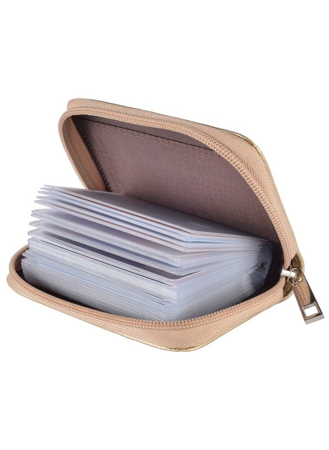 Easyoulife - Genuine Leather Credit Card Holder Zipper Wallet With 26 Card Slots (Gold) - Image 1