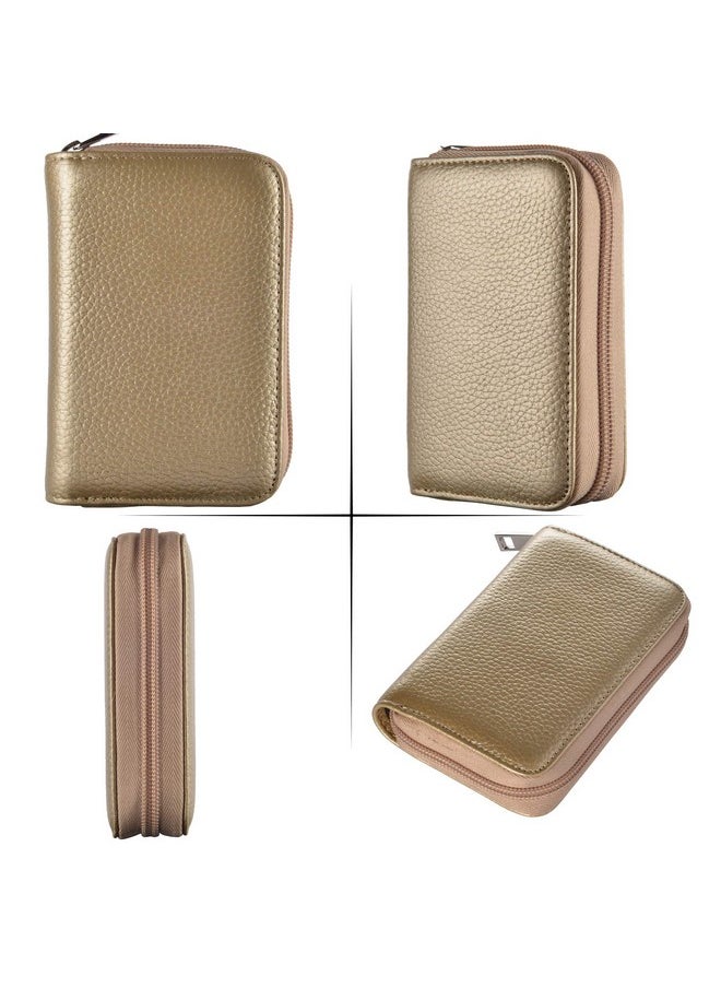 Easyoulife - Genuine Leather Credit Card Holder Zipper Wallet With 26 Card Slots (Gold) - Image 1
