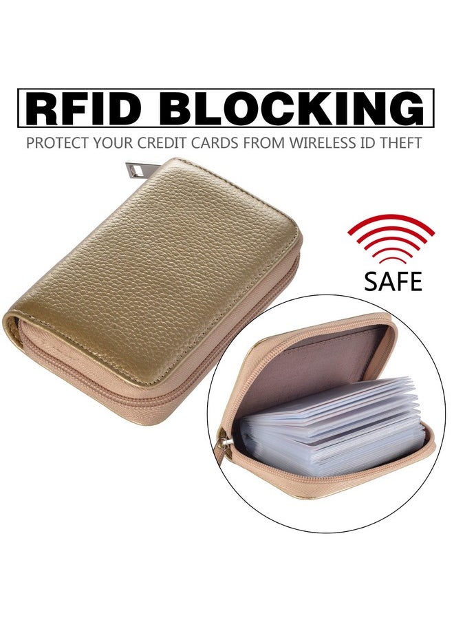 Easyoulife - Genuine Leather Credit Card Holder Zipper Wallet With 26 Card Slots (Gold) - Image 1