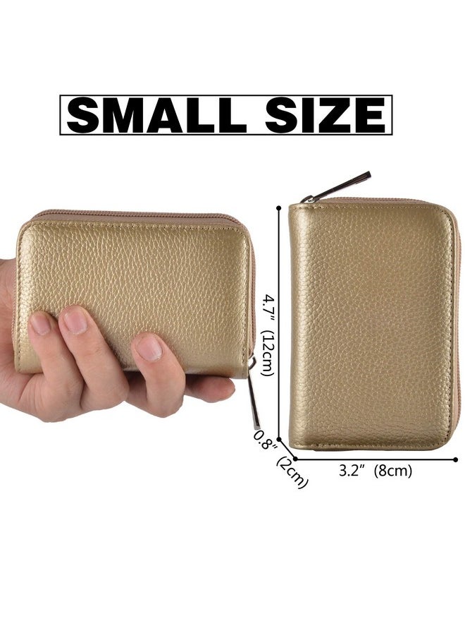 Easyoulife - Genuine Leather Credit Card Holder Zipper Wallet With 26 Card Slots (Gold) - Image 1